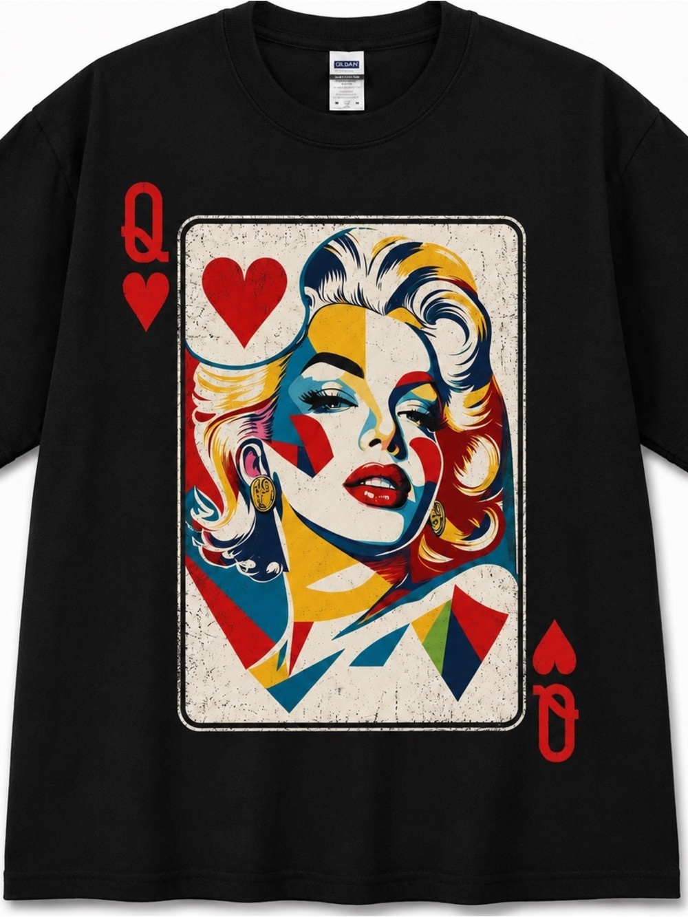 Gildan Black Pop Art Queen of Hearts Graphic Tee
